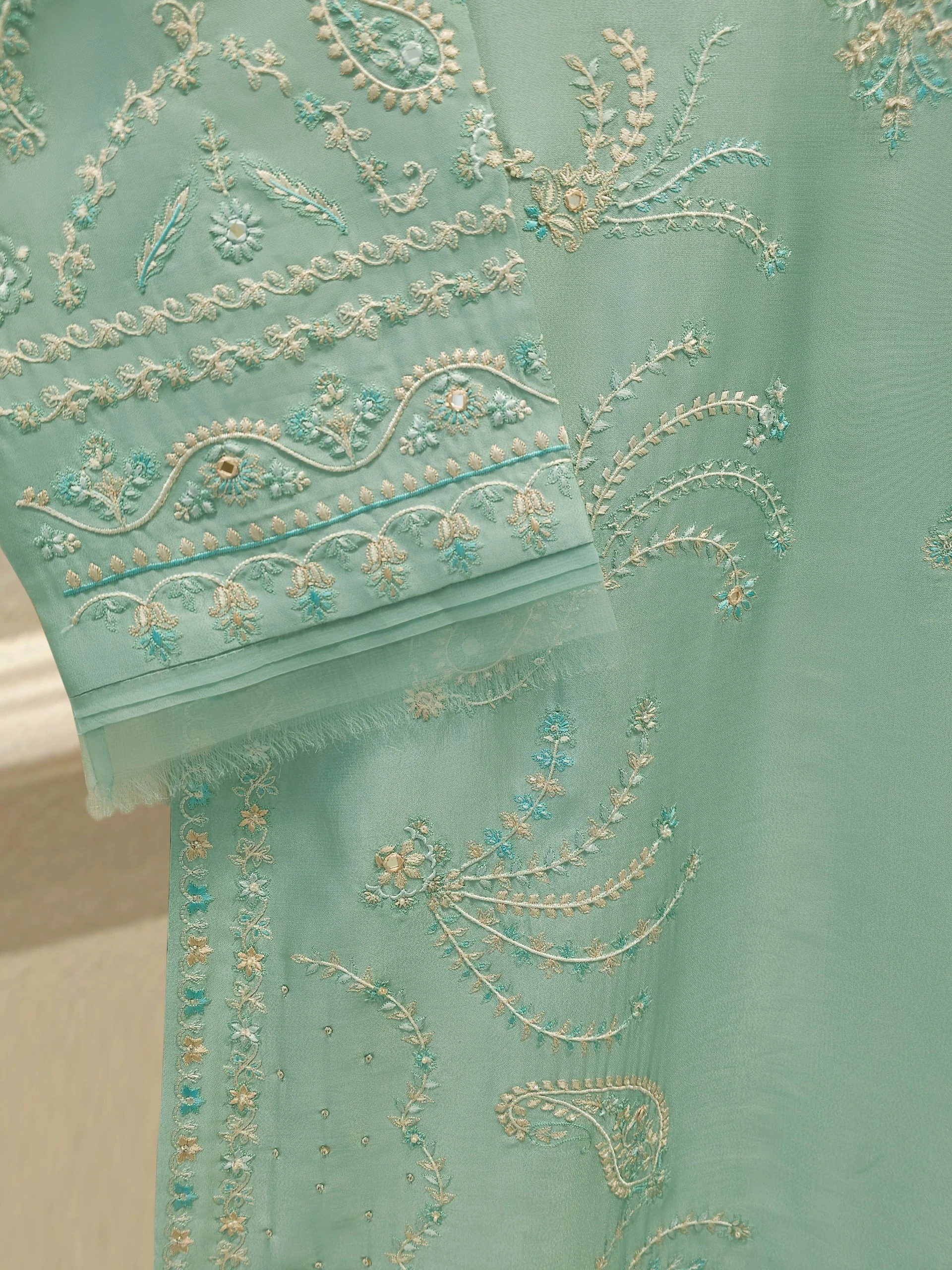 2 Piece- Pure Embroidered Sheesha Silk Suit - Image 6