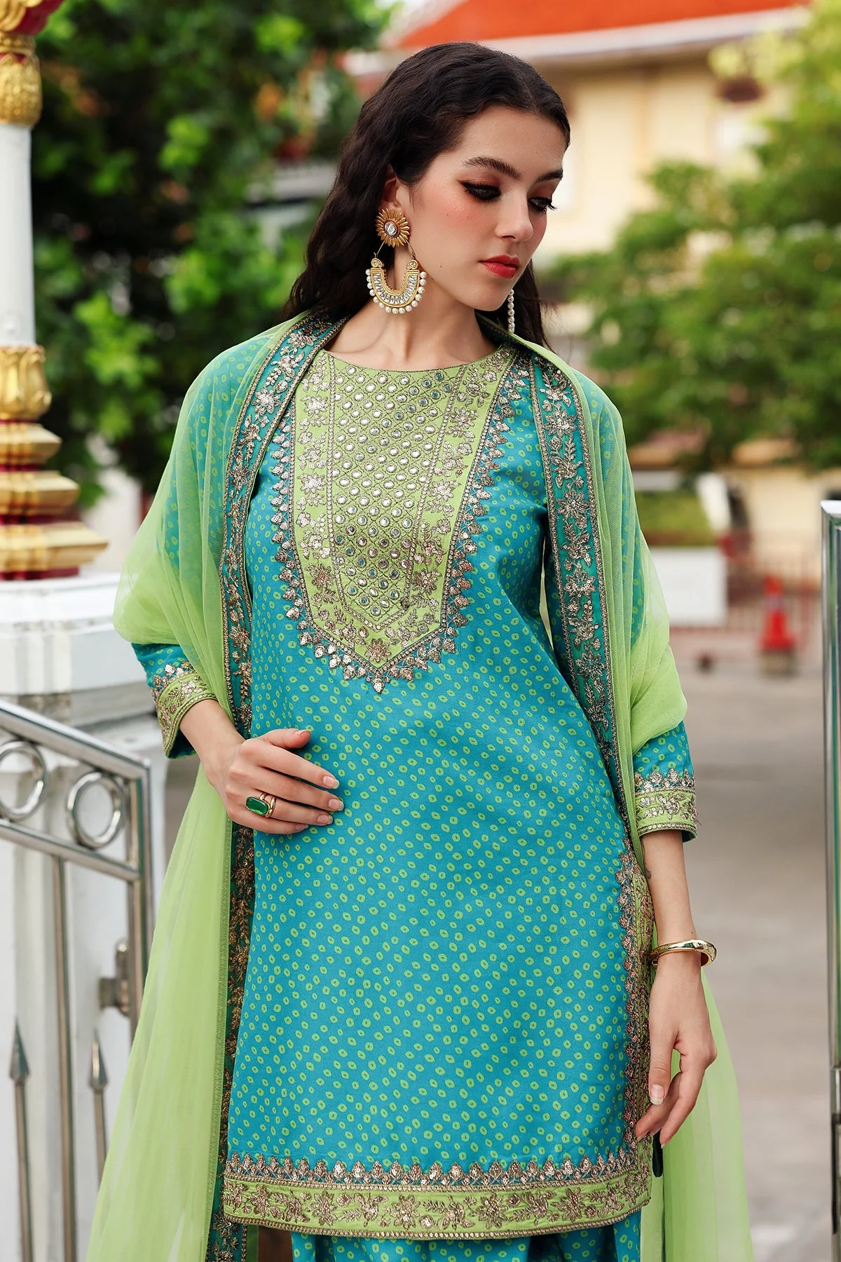 3-PC Embroidered Raw-Silk Suit - Image 3