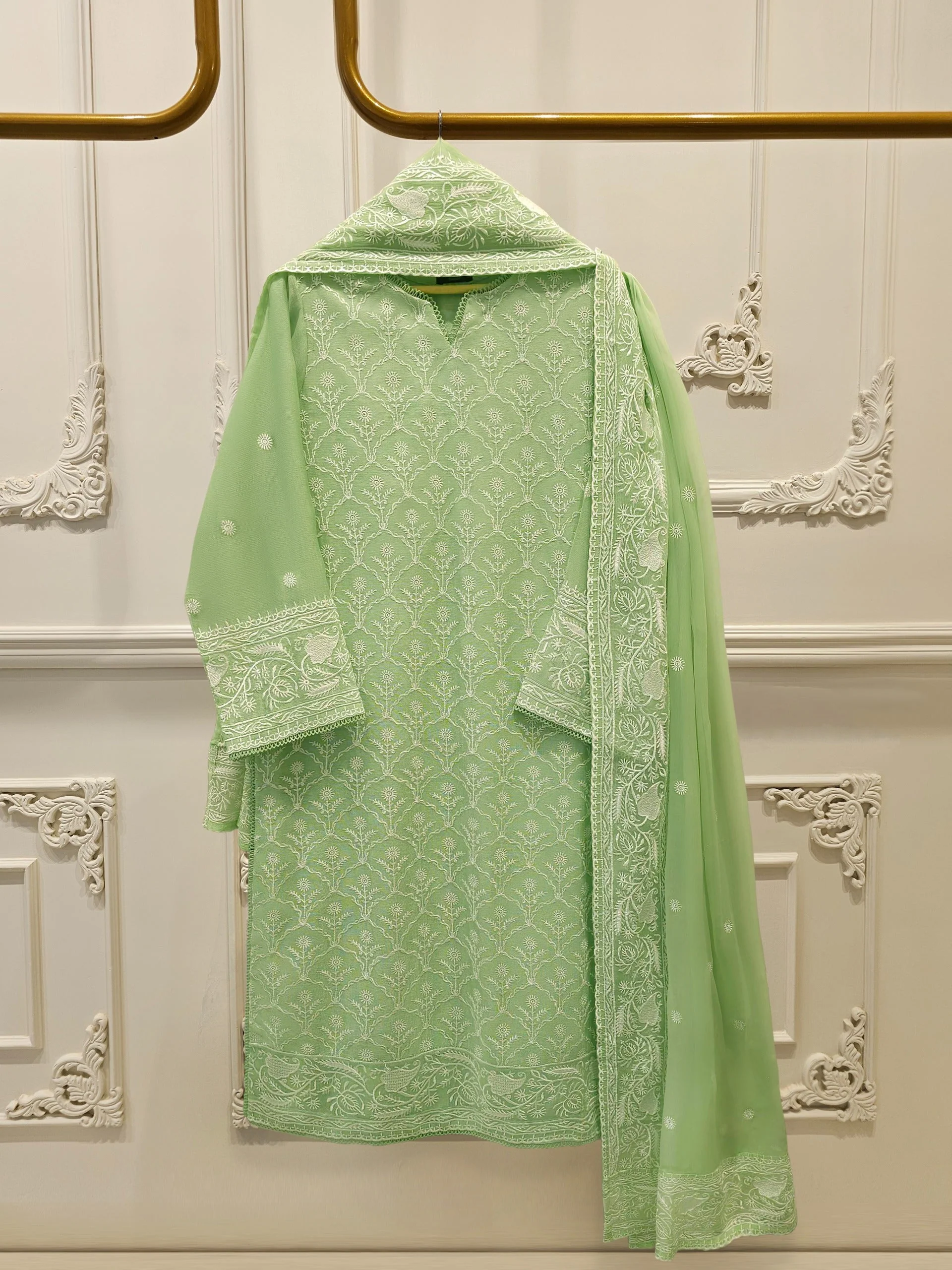 3 Piece - Pure Embroidered Cotton Net Suit