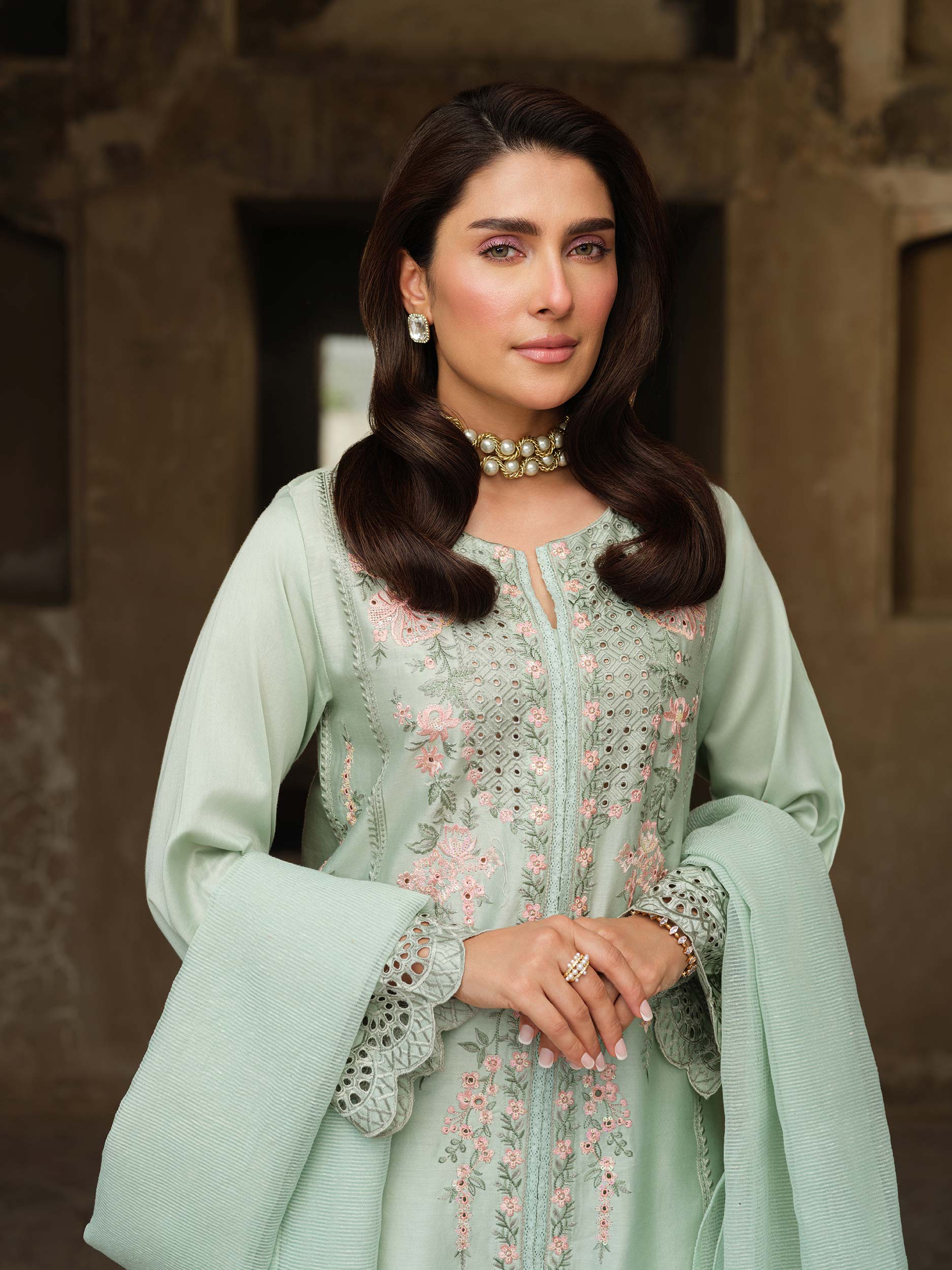 3 Piece Satin Suit-Embroidered (Pret) - Image 4