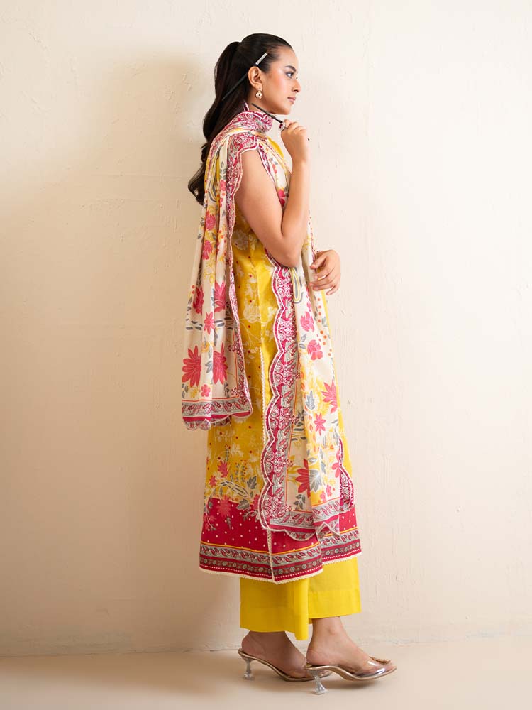 3-Piece Unstitched Embroidered Lawn Suit - Image 5