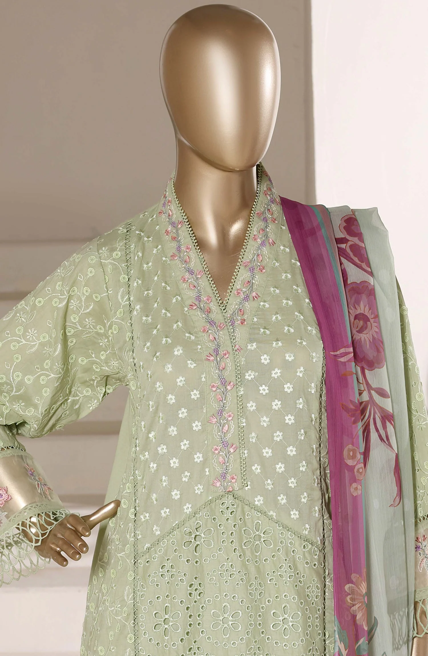 Chikankari Edit Embroidered Stitched 3 Piece Suit - Image 3