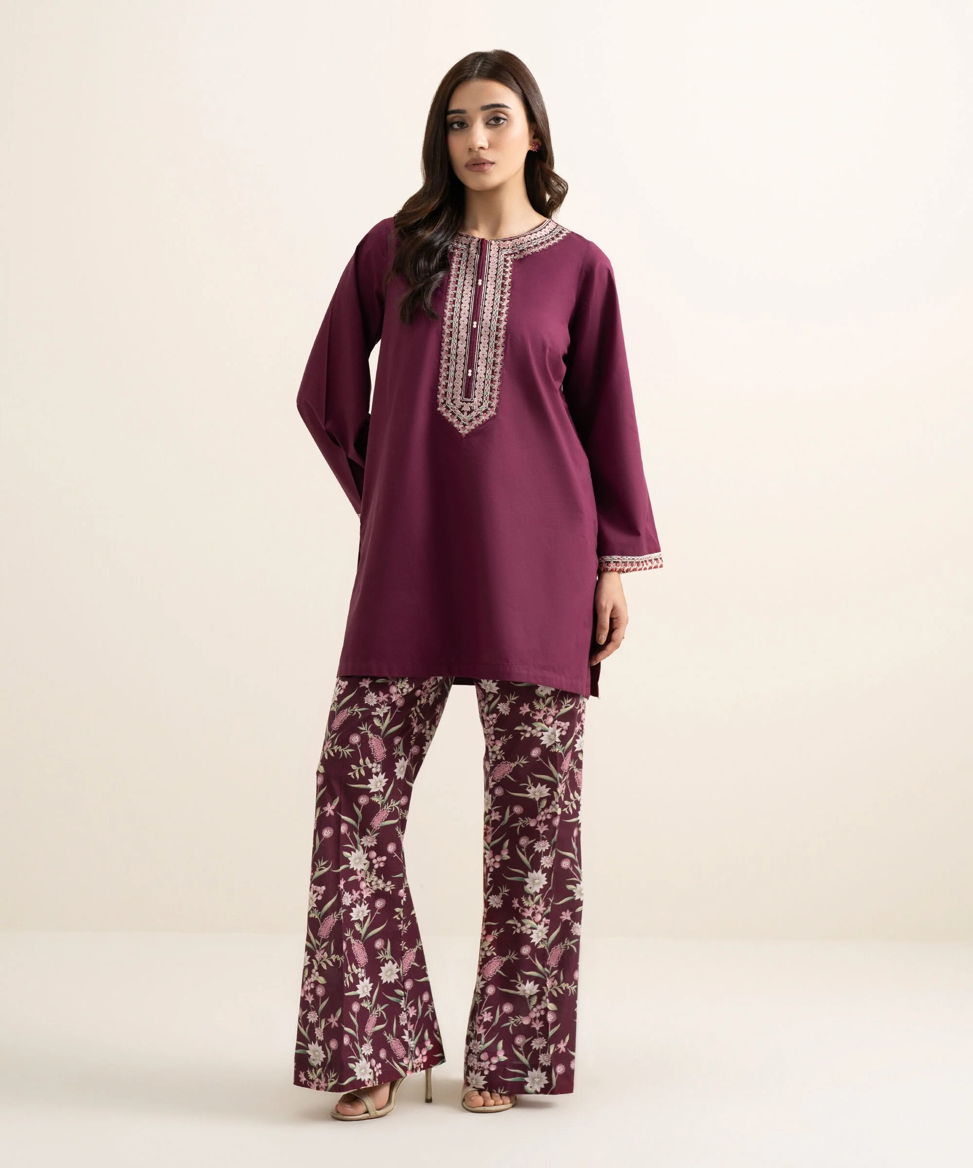 Embroidered Cambric Shirt With Pant