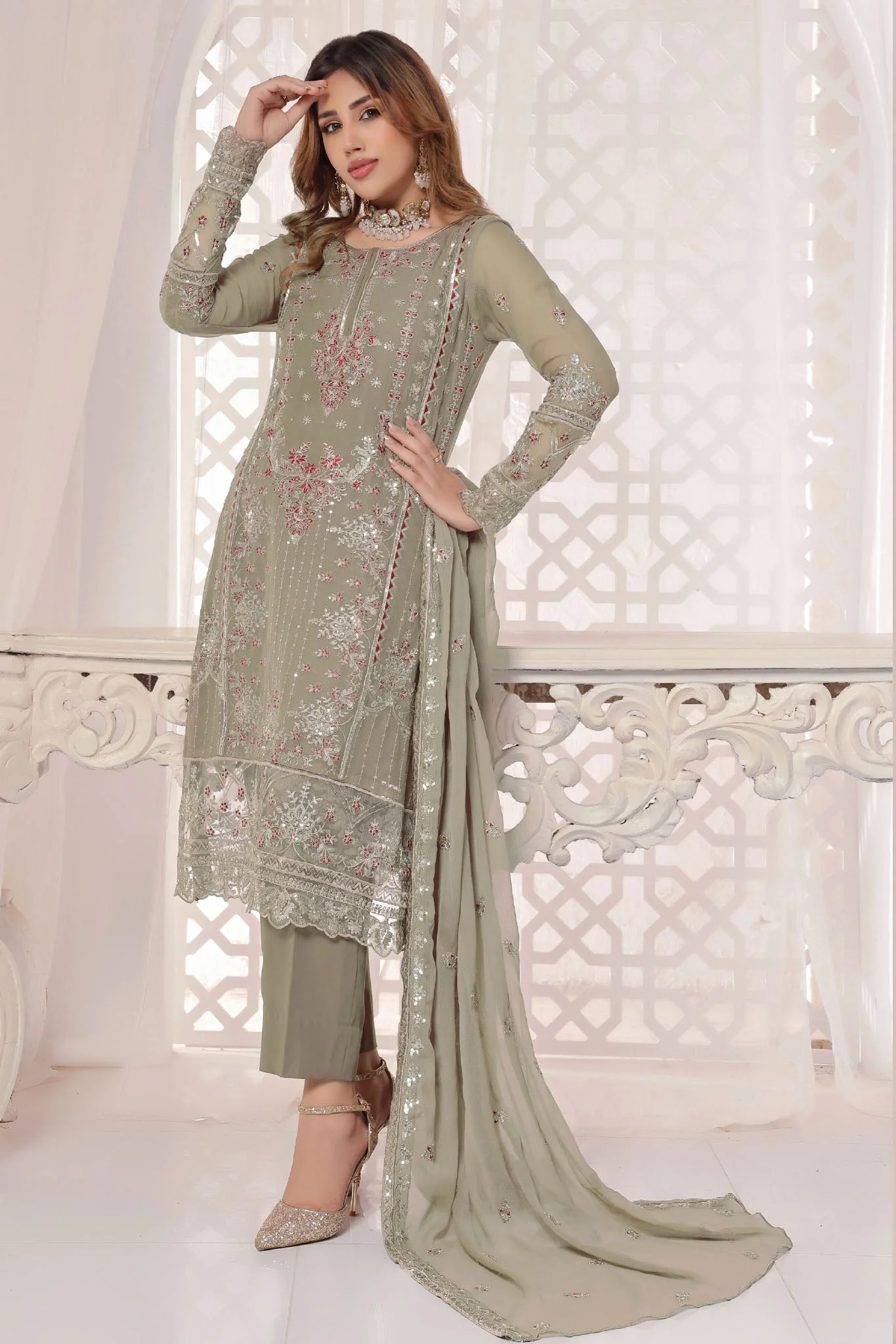 Myra Luxury Embroidered Chiffon 3 Piece - Image 3