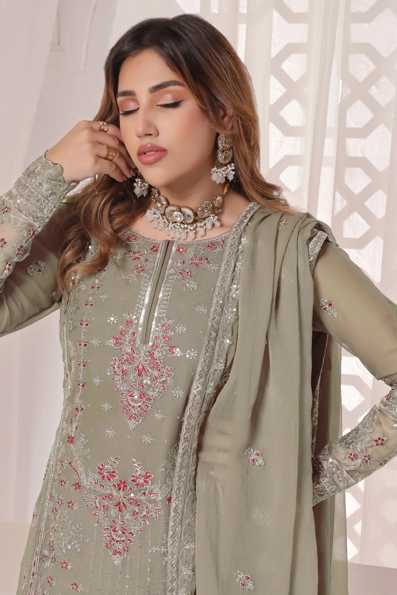 Myra Luxury Embroidered Chiffon 3 Piece - Image 4
