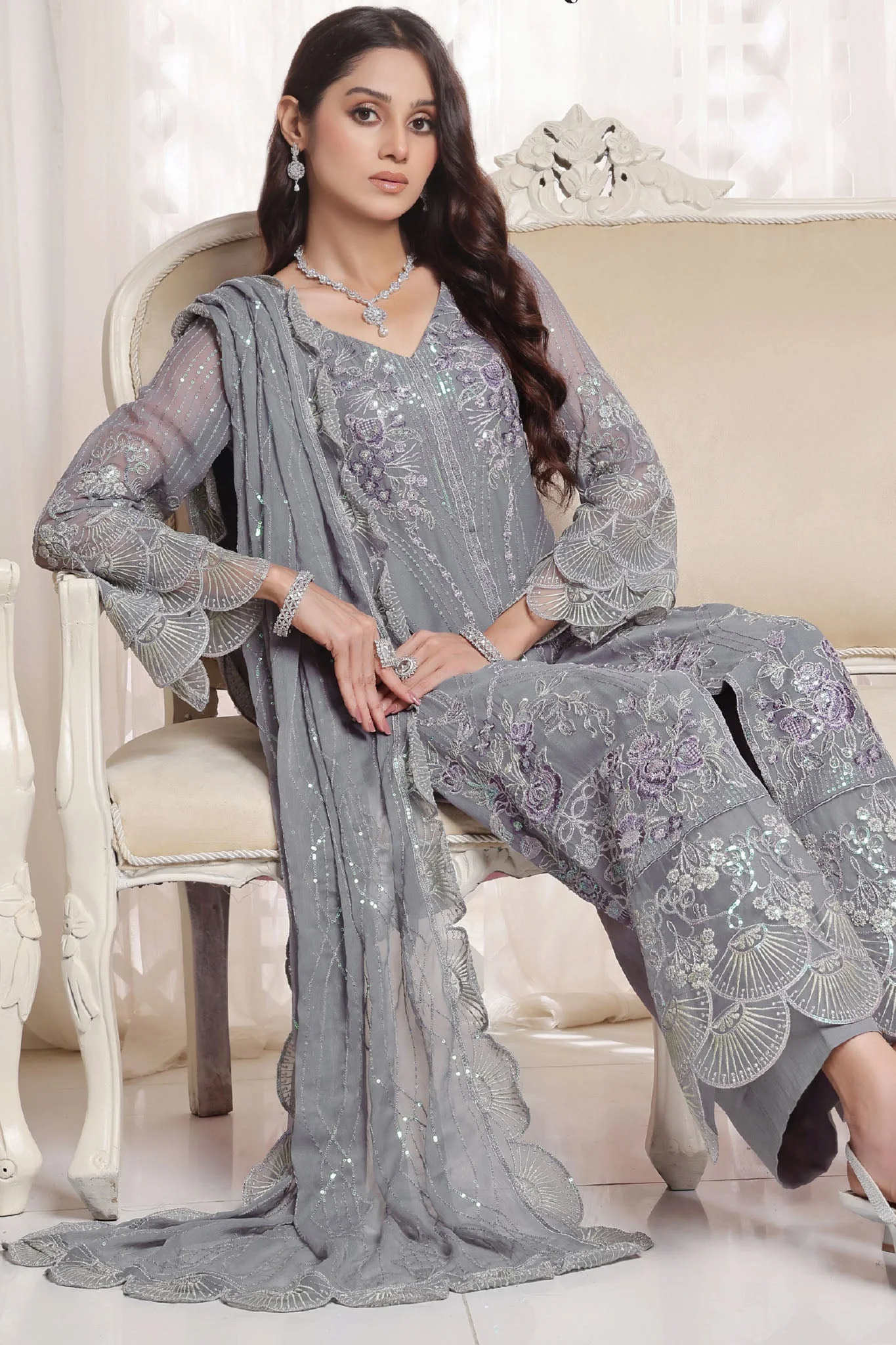Myra Luxury Embroidered Chiffon 3 Piece - Image 4