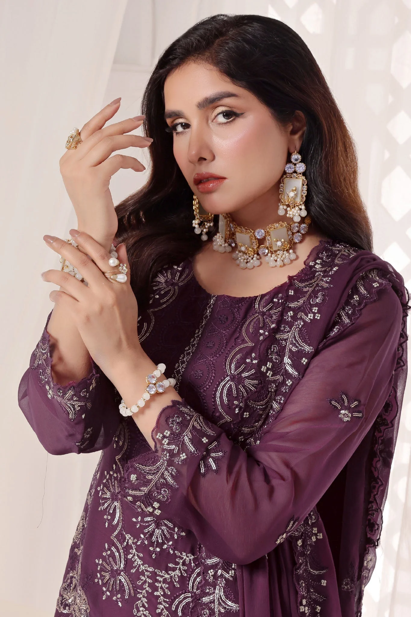 Myra Luxury Embroidered Chiffon 3 Piece - Image 4