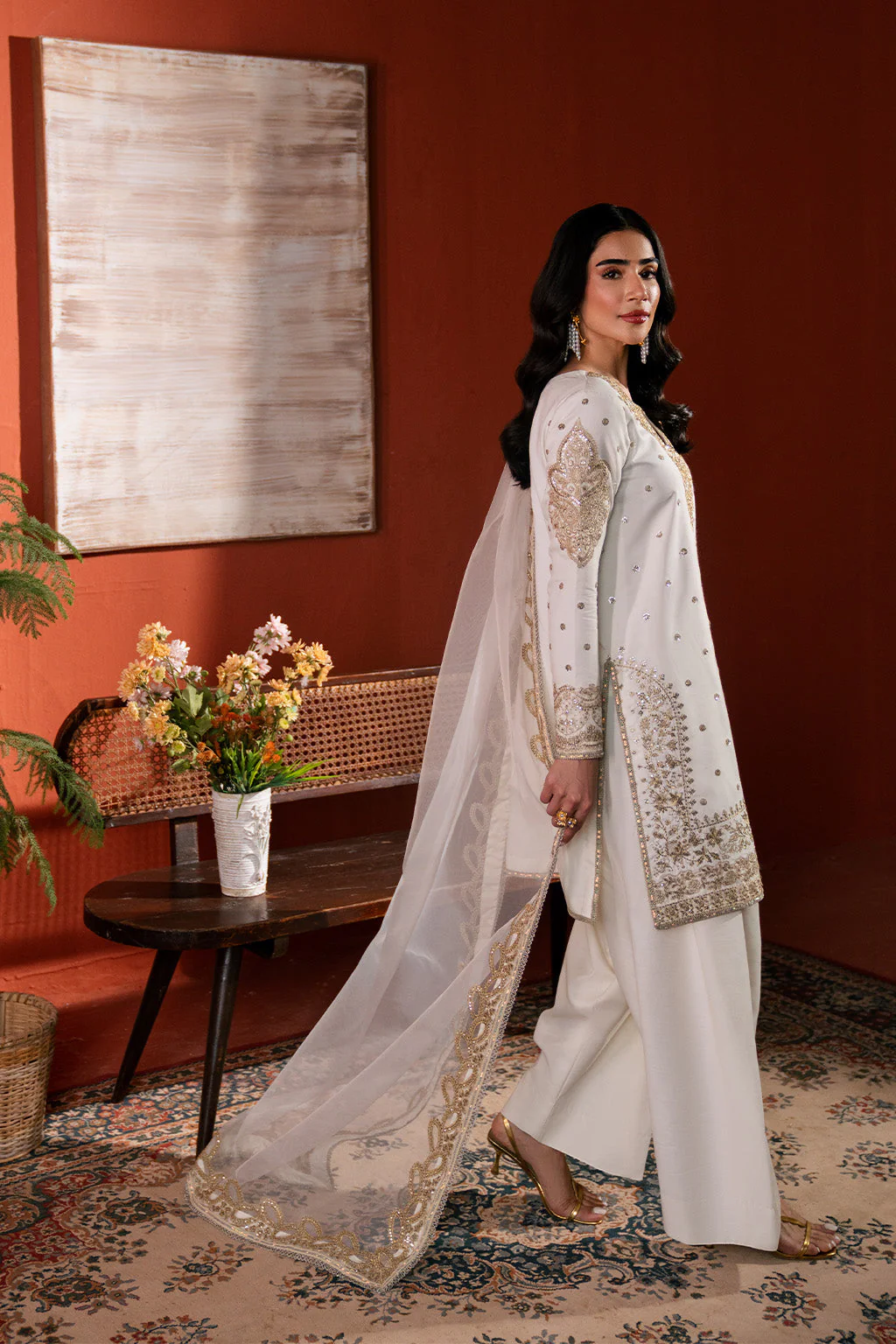 Raw Silk Embroidered Dress Pret - Image 5