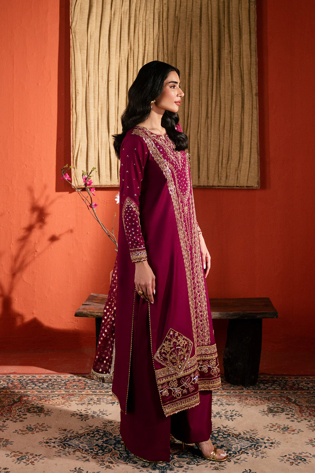 Raw Silk Embroidered Dress Pret - Image 3